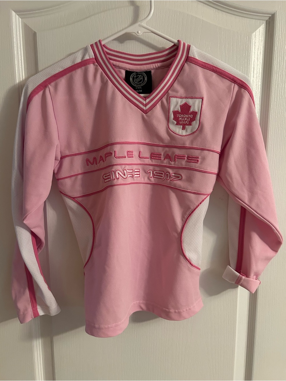 NHL Pink and White Toronto Maple Leafs Kids Long-Sleeve Hoodie medium